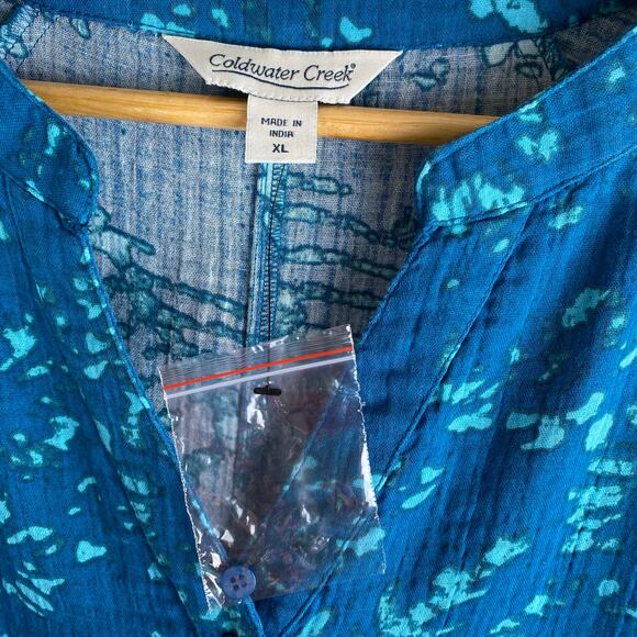 NEW Coldwater Creek Gauze Caftan Size XL Teal Batik Brushstroke Lagenlook Cotton - Picture 10 of 15